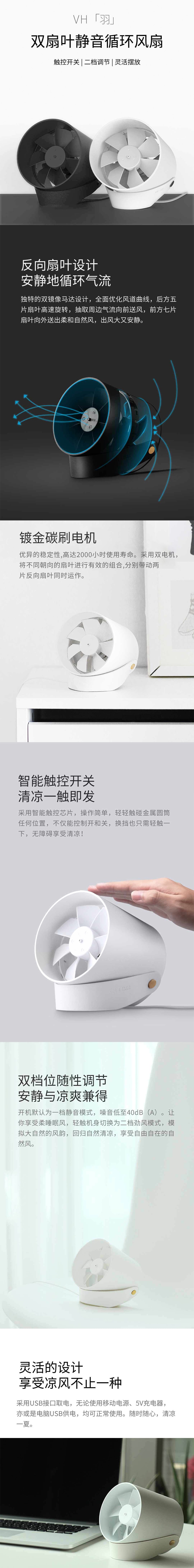 【中國直郵】小米有品 VH 「羽」USB雙葉風扇 白色