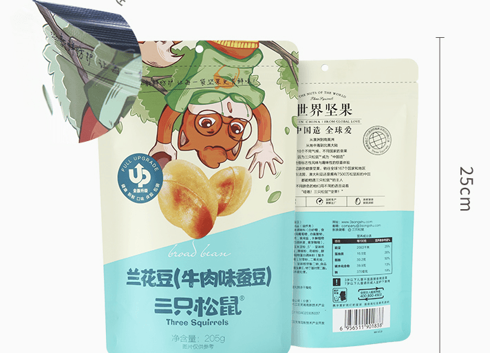 [中國直郵]三隻松鼠 THREE SQUIRRELS 蠶豆 牛肉口味 205g*1袋裝