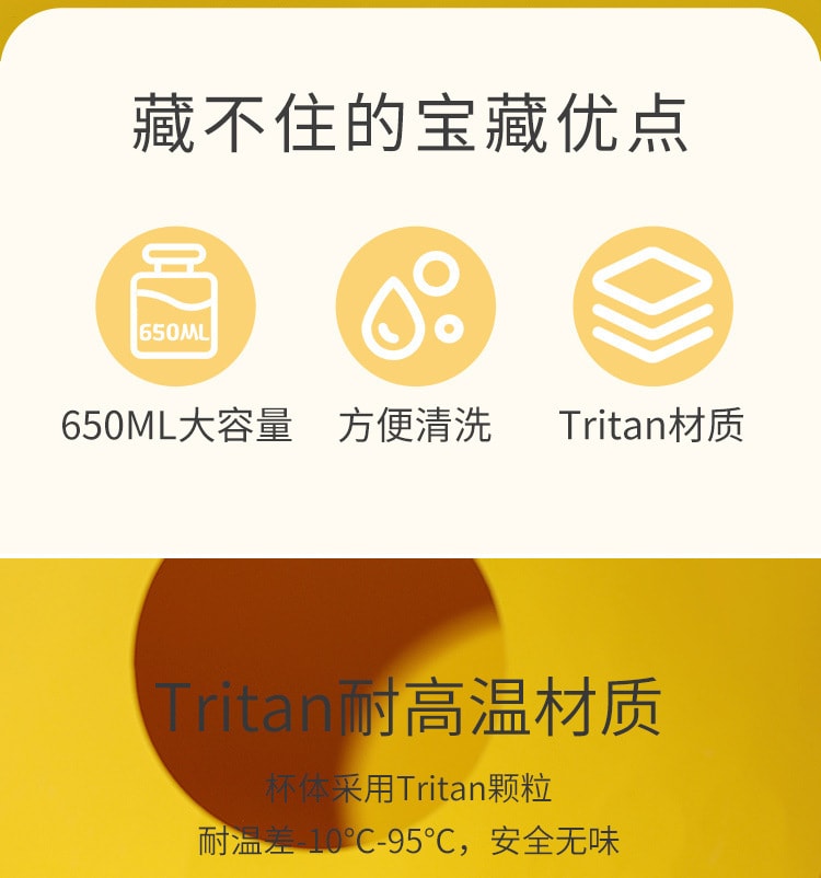 【中国直邮】B.Duck小黄鸭  大容量Tritan相机水杯防摔   650ml 粉色款