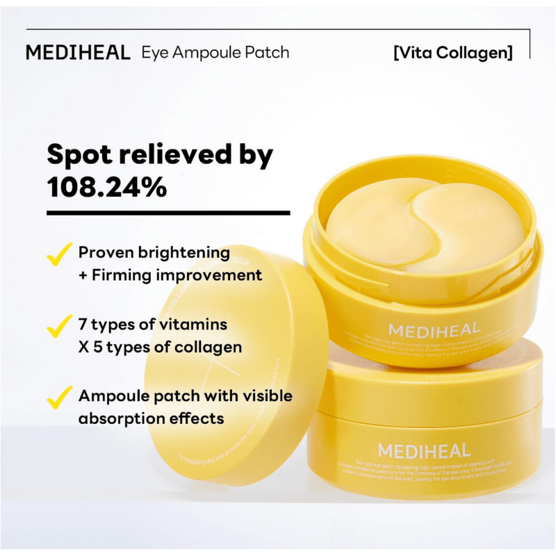 韩国 MEDIHEAL美迪惠尔 可莱丝 Vita 胶原蛋白眼部安瓿贴片水凝胶眼垫含 7 种维生素和 5 种微胶原蛋白