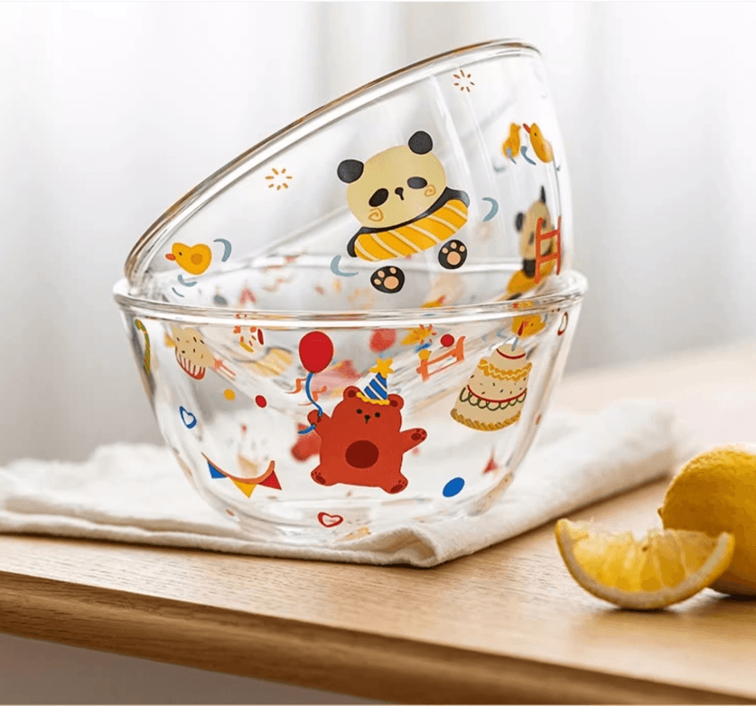 8英寸可爱小熊透明水果沙拉碗泡面碗家用早餐碗#彩色1件入