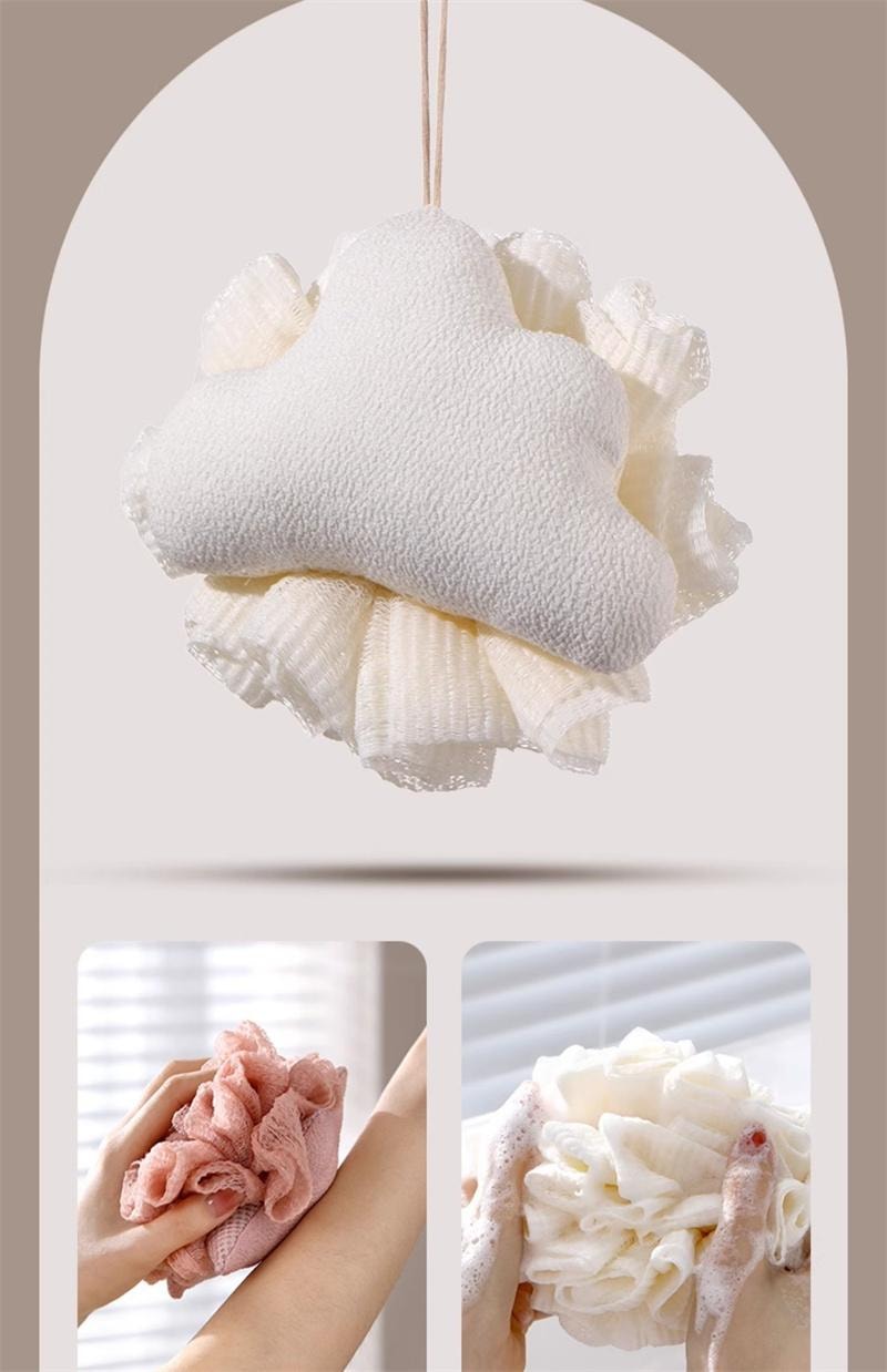 FaSoLa 沐浴球女可爱浴花大号搓澡巾两用高档起泡不散超柔软洗澡球 白色1个