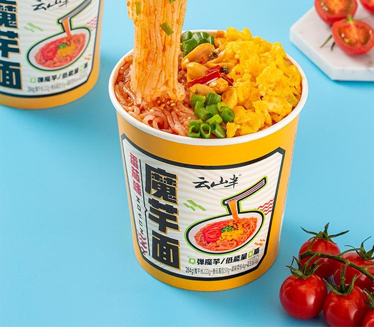 【中国直邮】 云山半 0脂肪魔芋粉丝即食魔芋面条番茄面桶装284g方便速食代餐夜宵米粉