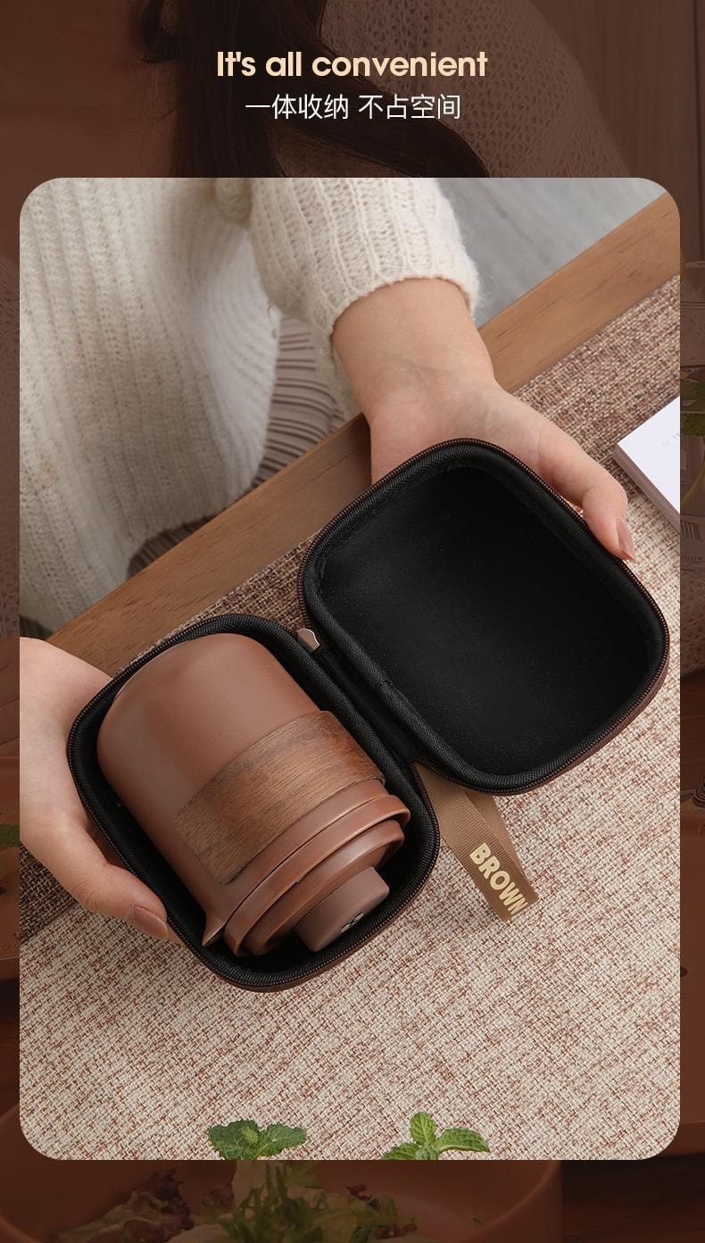 【中国直邮】 LINE FRIENDS  陶瓷便携茶具一壶二杯功夫套轻便装快客杯户外旅行包 CONY款