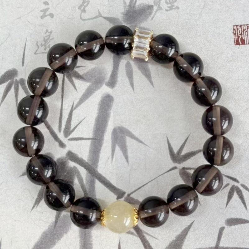 【助眠安梦】天然茶晶冰裂手串10mm 失眠安神水晶 烟晶疗愈手链 男女同款 天然水晶养生饰品 能量疗愈石改善睡眠首饰品