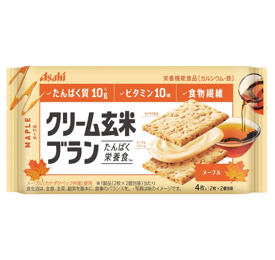 【日本直郵】朝日ASAHI玄米夾心營養餅乾奶油低卡糙米零食代餐楓糖口味72g
