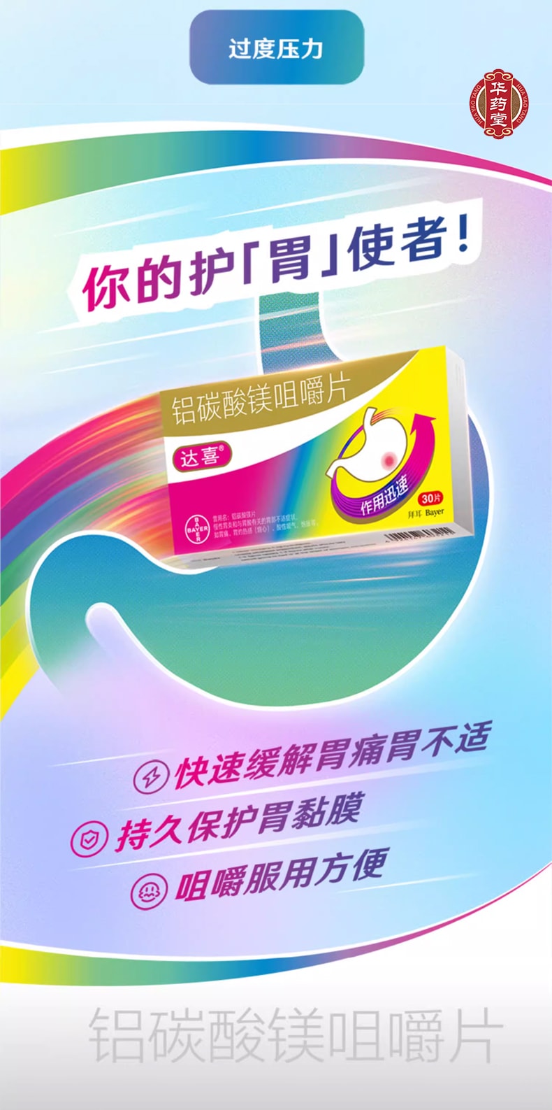 達喜 鋁碳酸鎂咀嚼錠 胃藥 慢性胃炎 胃酸過多 胃痛 胃脹氣 燒心 30片/盒