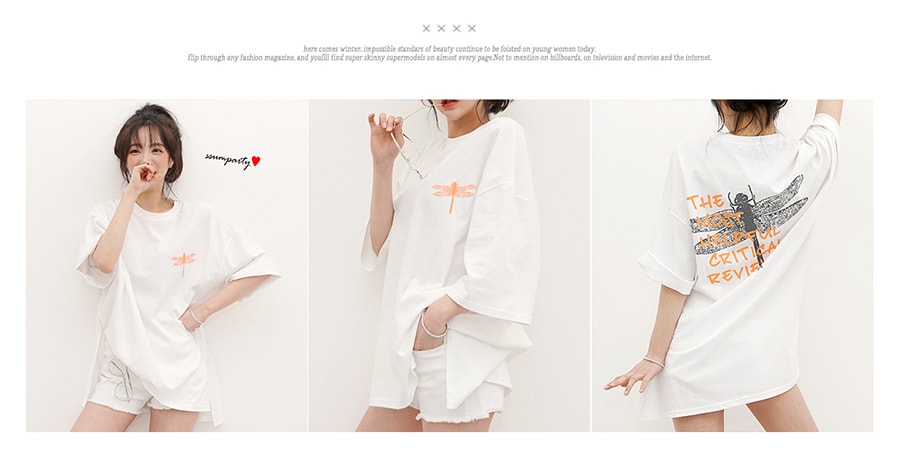 [韩国直邮] SSUMPARTY 超大短袖T恤女 #米白色+桔色 均码(Free)