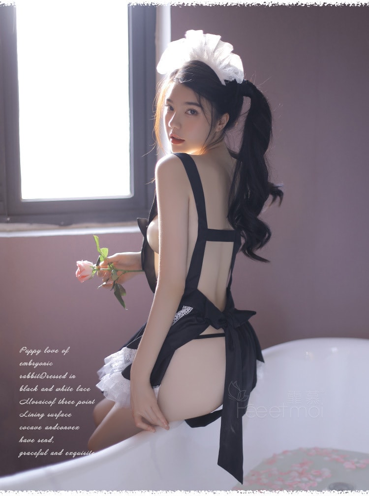 中國 霏慕 性感背帶 露胸蘿莉女僕套裝 黑色均碼