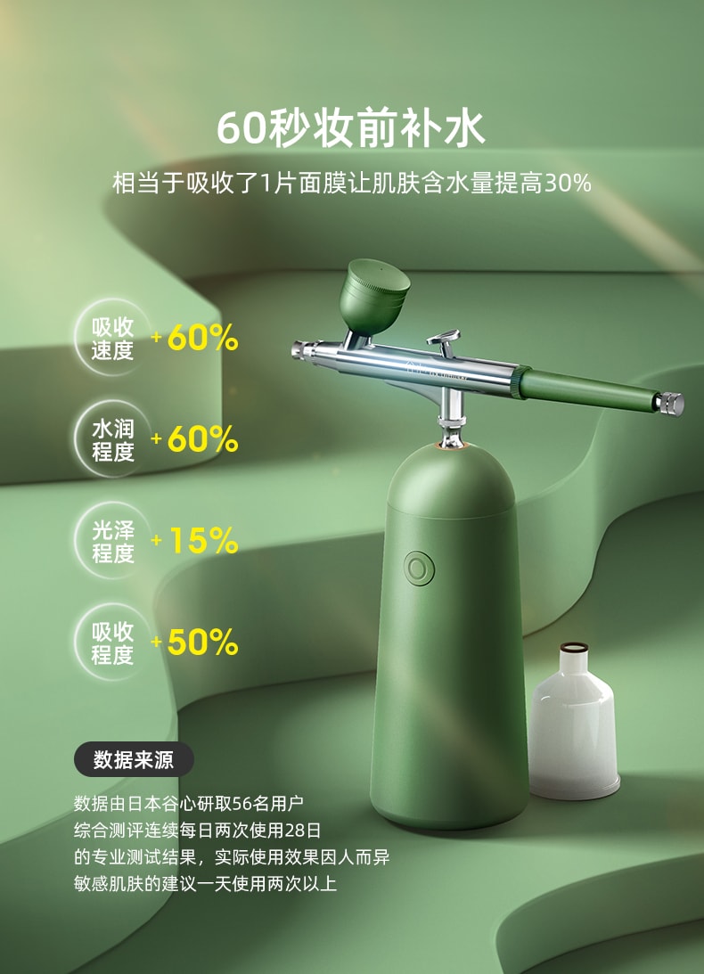 【全网爆款】日本谷心 高压纳米注氧喷雾补水仪 手持家用便携式  翡翠绿 1台入