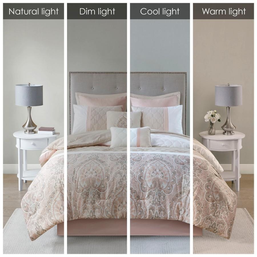 【美國直郵】 美國 hiorin 腮紅8 件套被子女王尺寸 1套 撞色設計 鑽石絎縫 調整床裙