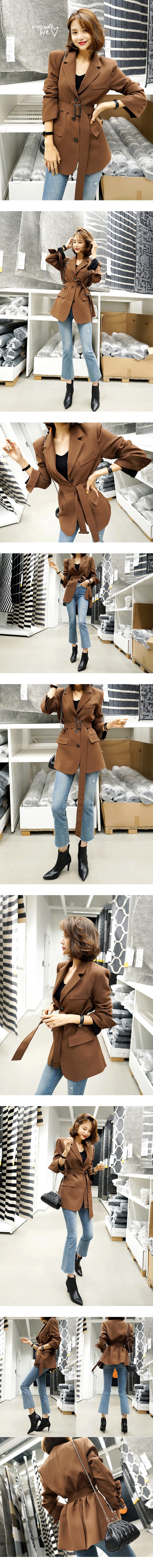 [韩国直邮] WINGS 韩国收腰系带西装外套女 #褐色 L(40)