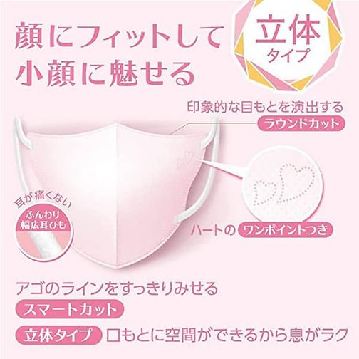 日本 HAKUGEN EARTH 白元 BE-STYLE 立體小顏口罩 - 中碼 粉紅色 5PC