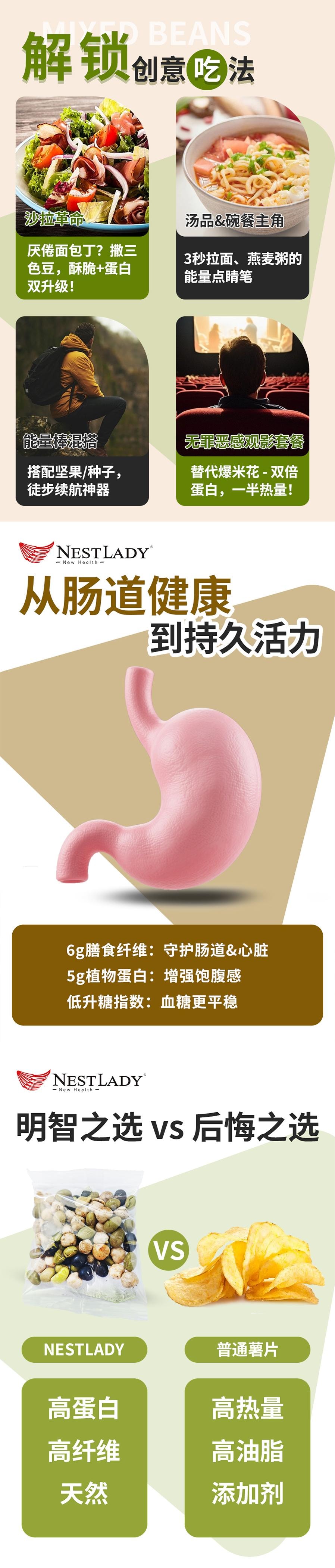 美國 NestLady雍容燕窩 酥脆豆 即食三色豆 炒黑豆青豆鷹嘴豆 225g