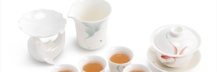 南山先生 素锦莲华茶具套装 6人盖碗泡茶功夫茶具 圆融盖碗款 9件套