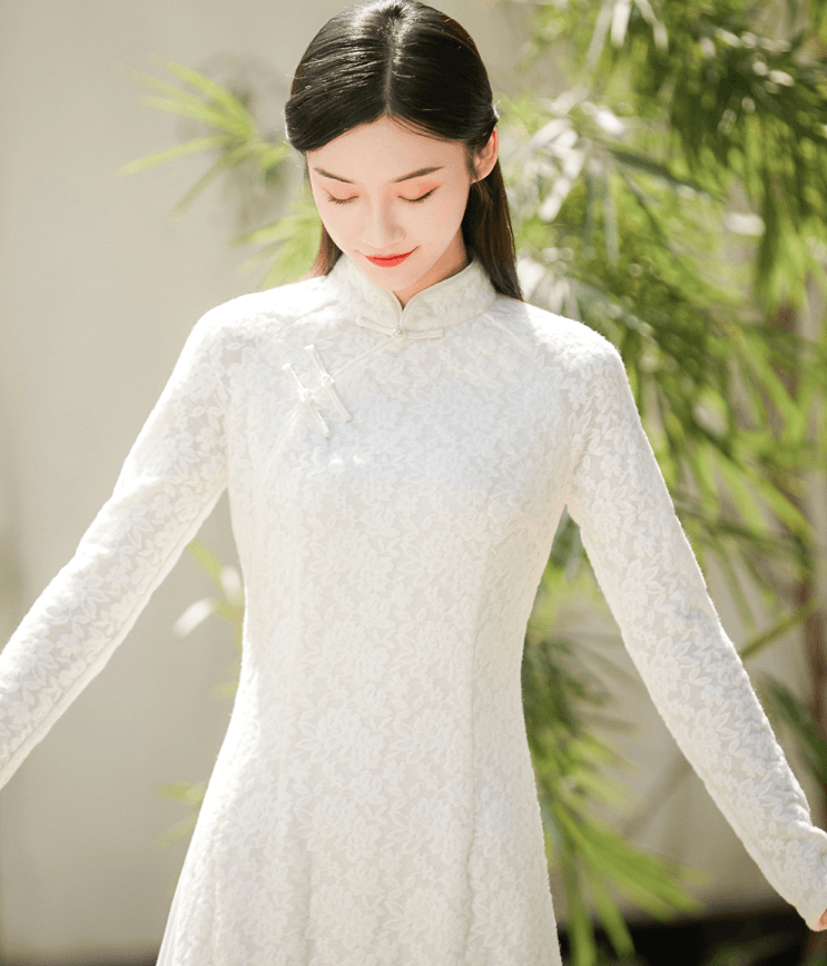 China Direct Mail  2019 Chinese Style Retro Woolen New Slim Cheongsam White # 1 piece