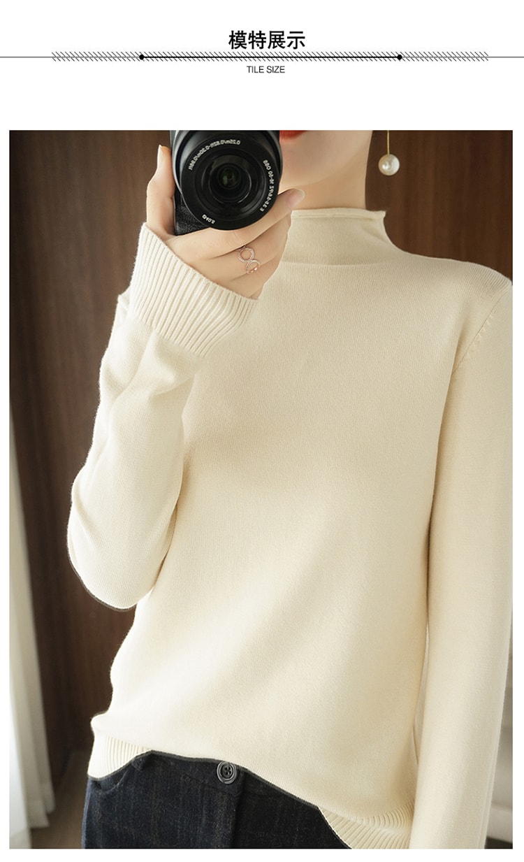 中國 秋冬女式針織衫韓版半高領內搭打底衫針織毛衣 白色M