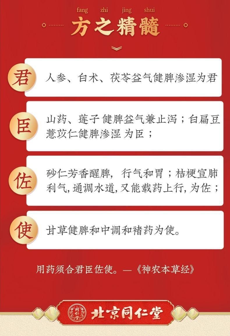 【中國直郵】 北京同仁堂 參苓白術散 補脾胃 益肺氣 適用於脾胃虛弱 12g*10袋/盒(醫師推薦拍5盒)
