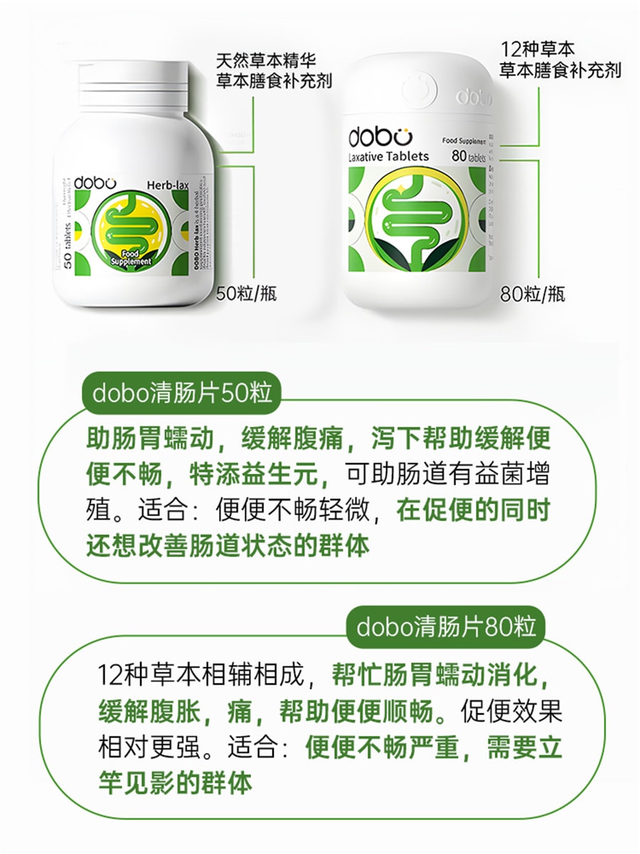 【中国直邮】DOBO多波欧  便秘草本噗噗片酵素膳食纤维排果肠清便神器  50粒/罐