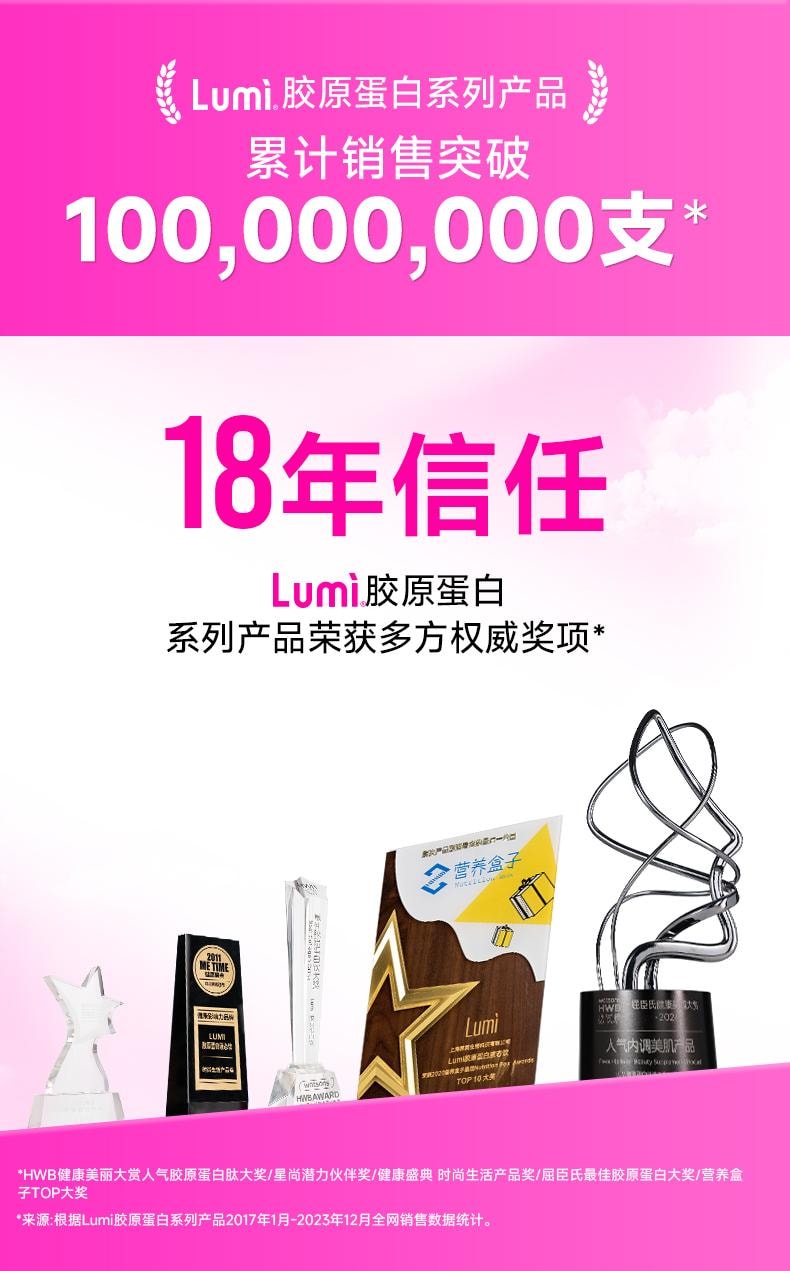 中国Lumi 6000mg胶原蛋白肽液态饮+100mg弹性蛋白肽 提拉抗老 重塑嘭弹少女肌 25ml*10支入 新包装
