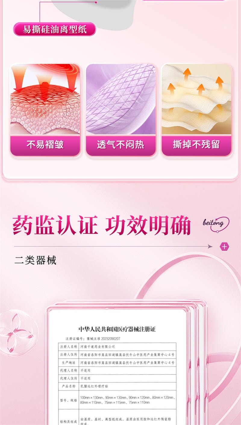 【中国直邮】 北京同仁堂 乳腺炎增生结节散结贴 乳房胀痛疏通远红外小叶硬块囊肿 8贴/盒