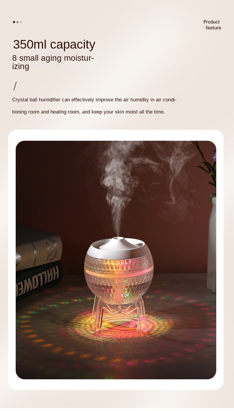 中國 LLD樂樂多 水晶球帶底座加濕器七彩氛圍燈 粉紅色 1件