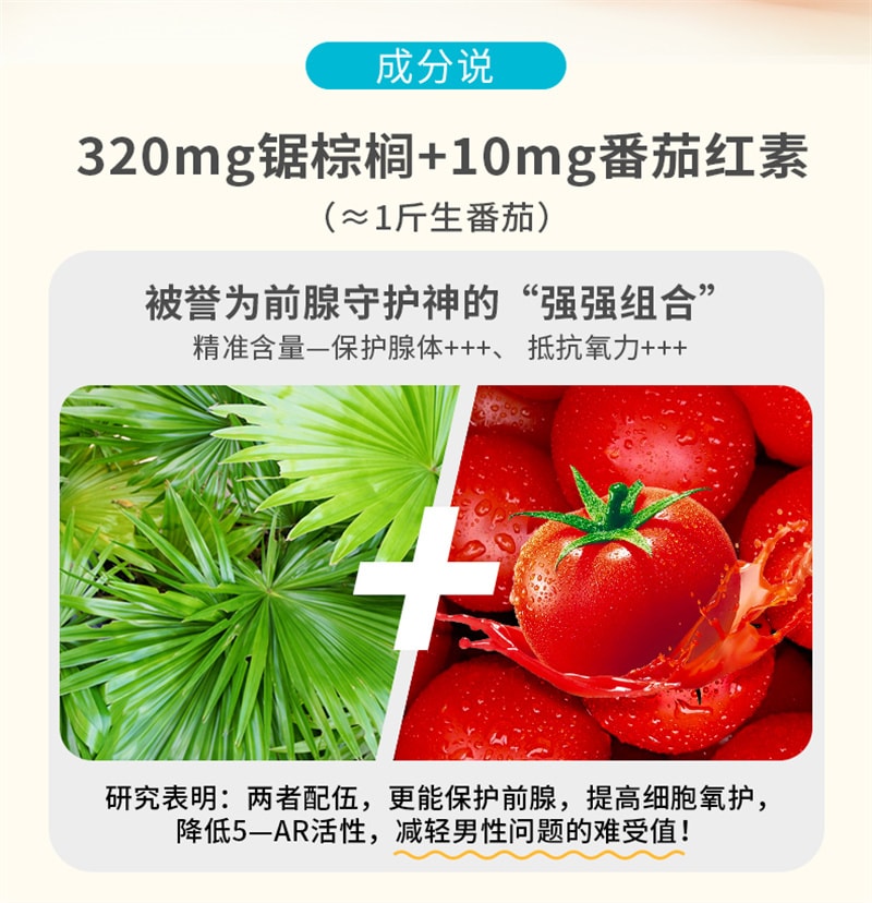【中国直邮】Youthit优思益 锯棕榈番茄红素复合片60片男性复合维生素