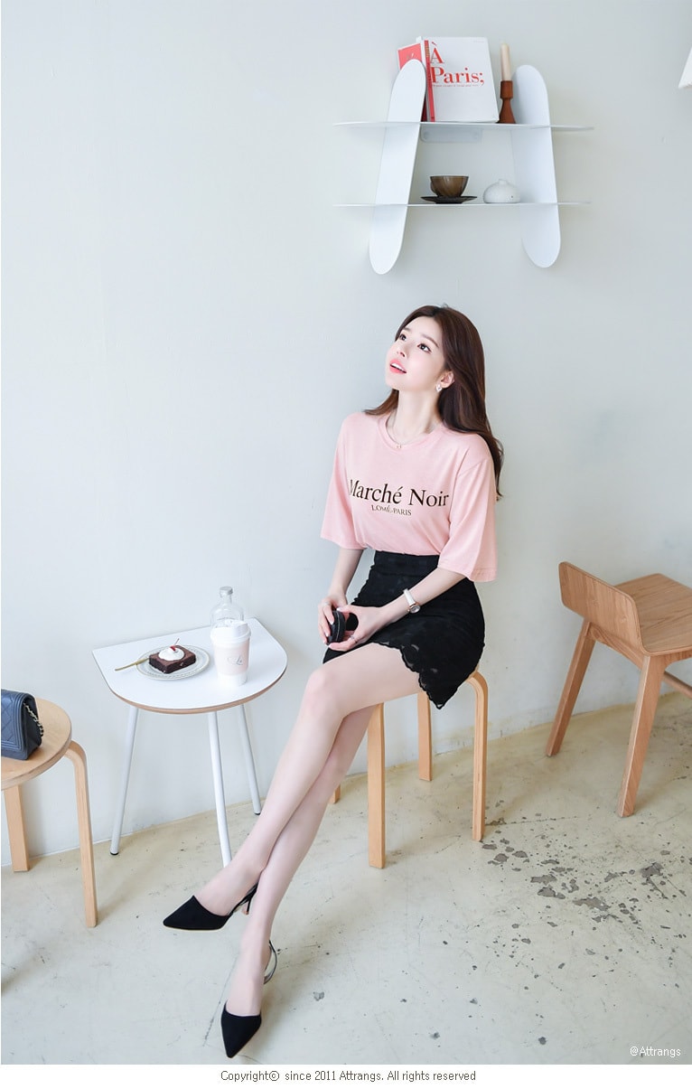 【韩国直邮】ATTRANGS 百搭基础款甜美出街字母短袖T恤 粉色 均码