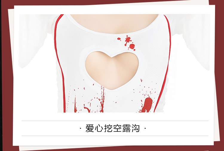 【中国直邮】霏慕 万圣节COS 暗夜小护士装情趣内衣制服 白+红【护士发箍+透视连衣裙+T裤】
