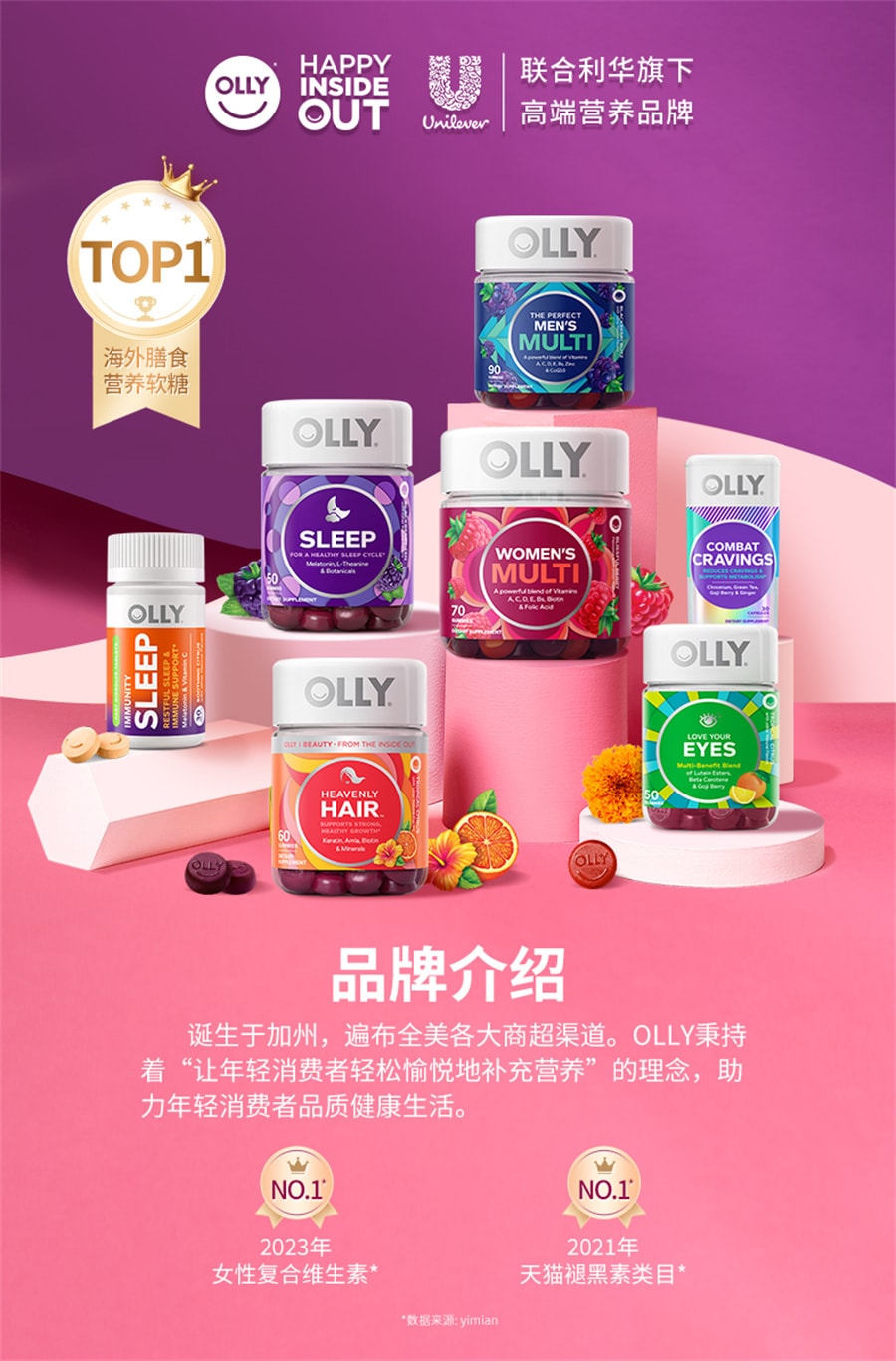 【中國直郵】OLLY 褪黑素軟糖安瓶睡眠sleepwell睡眠退黑色素 晚安糖3mg 50粒/瓶