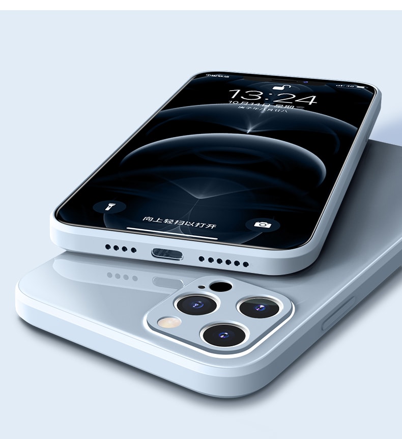 欣月 蘋果直邊液態矽膠玻璃手機殼 Iphone12 Pro 灰藍
