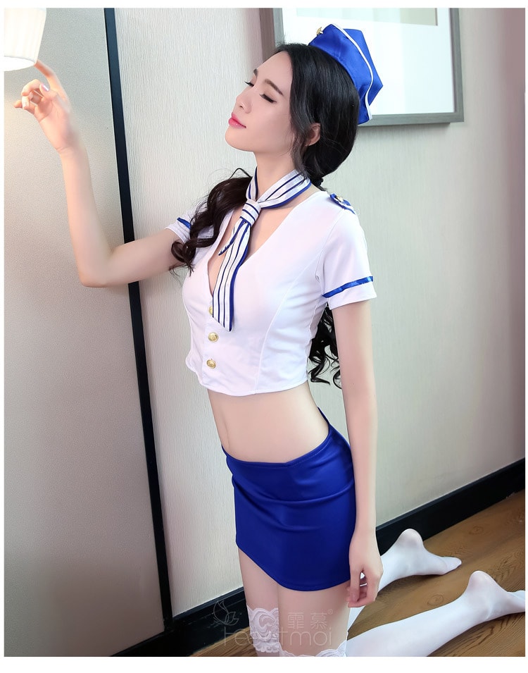 【中国直邮】霏慕 情趣内衣 空姐角色扮演套装蓝白色均码