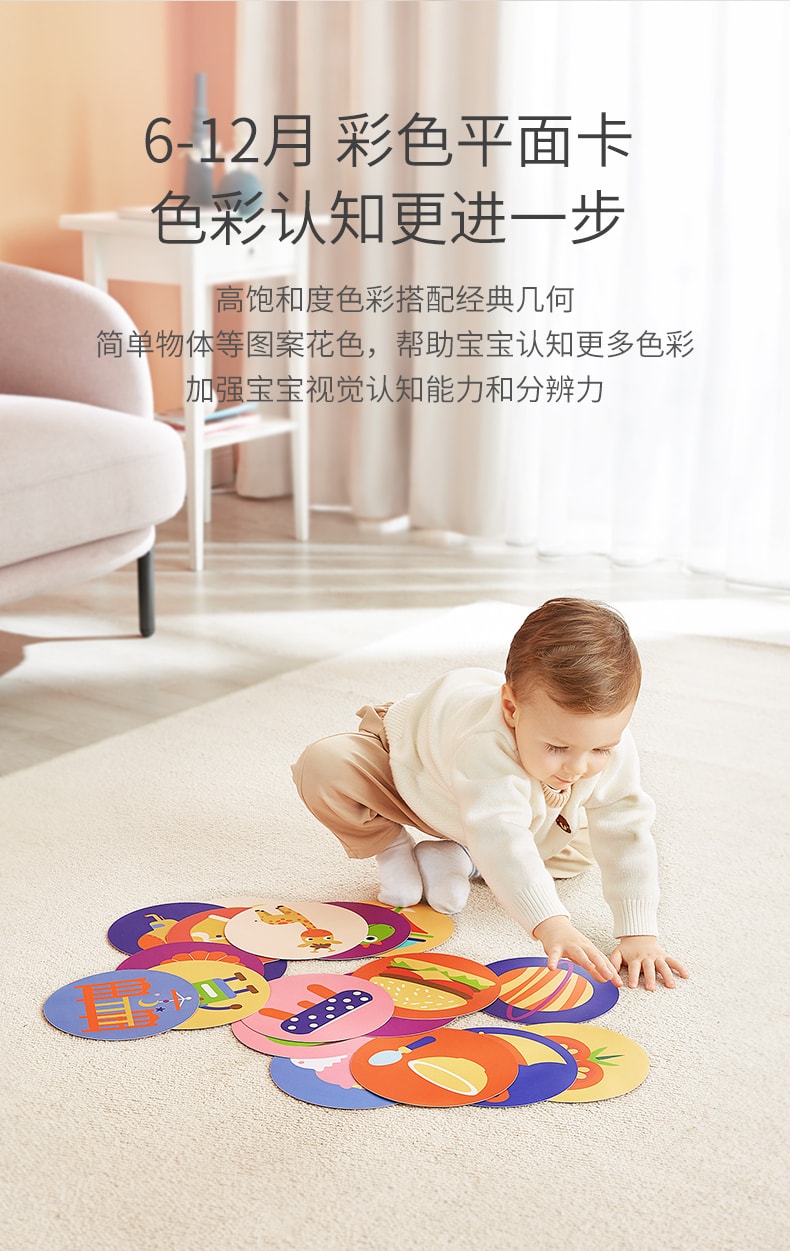 【中國直郵】可優比 黑白卡片嬰兒視覺激發卡閃卡追視新生0-3個月寶寶早期玩具 圓形大卡(4本)+寶寶佈書(6本裝)