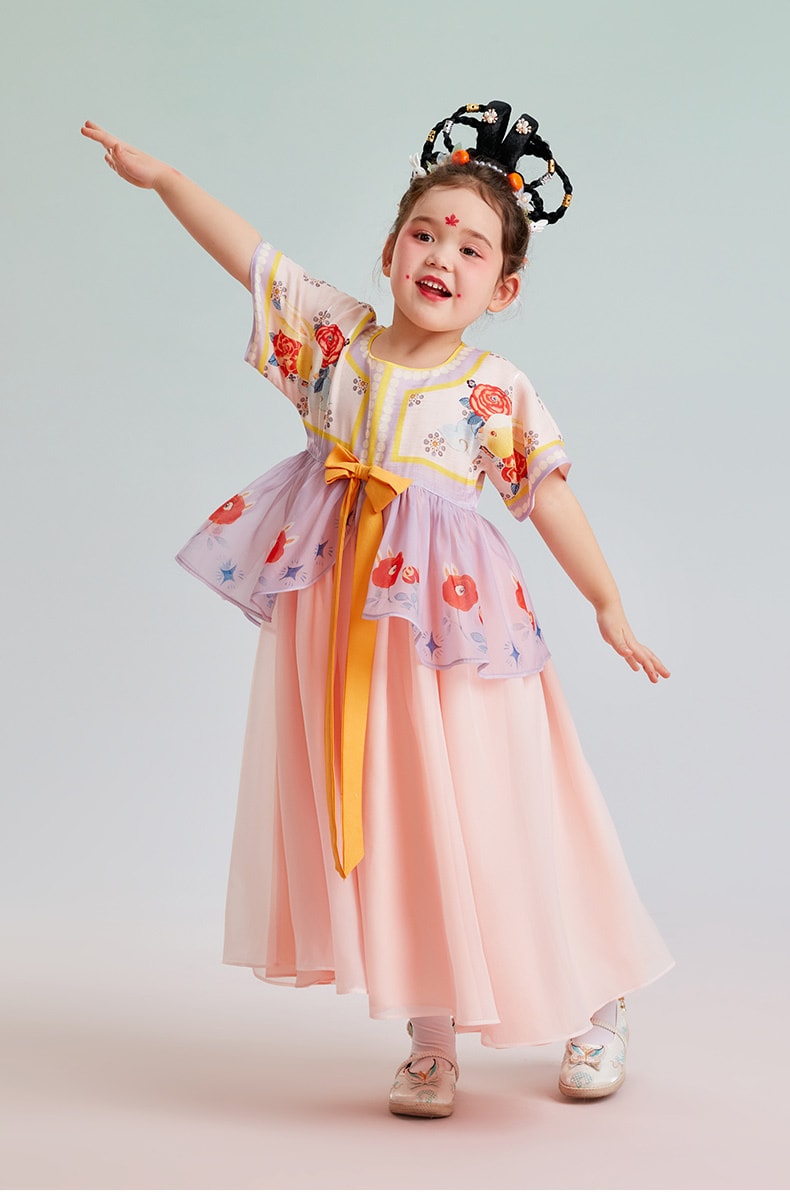 【中国直邮】年衣汉服女童源起东方半臂汉服裙 2023夏款 中国风唐装连衣裙儿童襦裙 远山紫 140CM