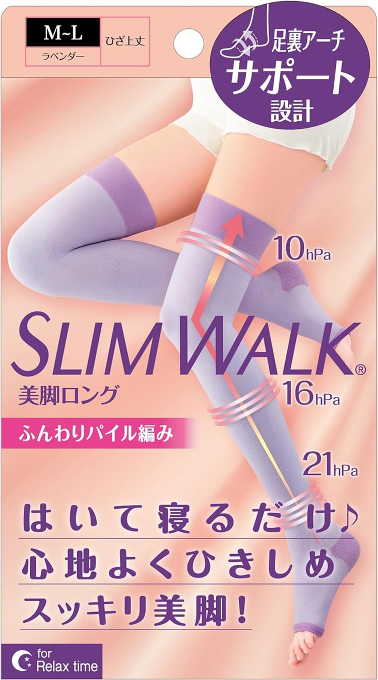 【日本直邮】SLIM WALK 3段压力睡眠美腿美脚长筒袜【M-L】脚23~25cm 身长150~165cm