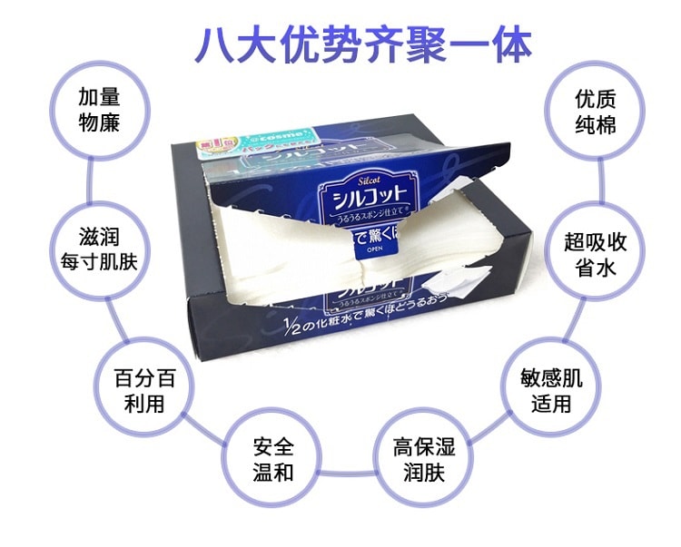 【日本直邮】日本UNICHARM尤妮佳 1/2省水超吸收化妆棉 40枚入 COSME大赏第一位