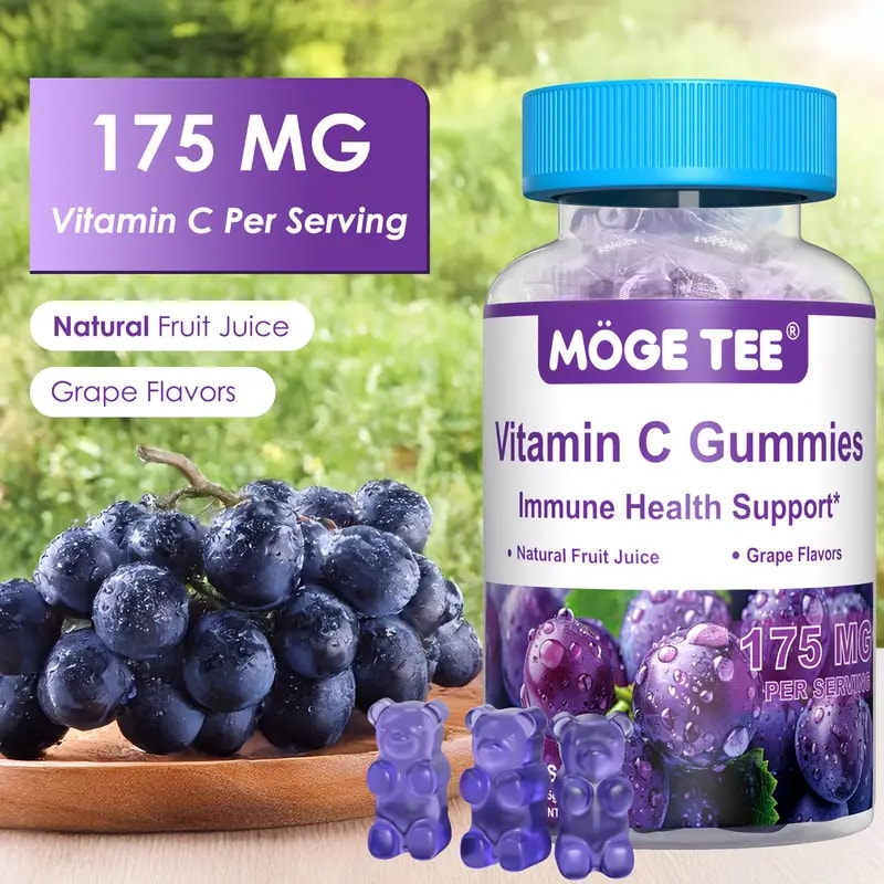 美國 願茶維生素C軟糖熊增強免疫力適合成人和兒童葡萄味45粒/45天供應。