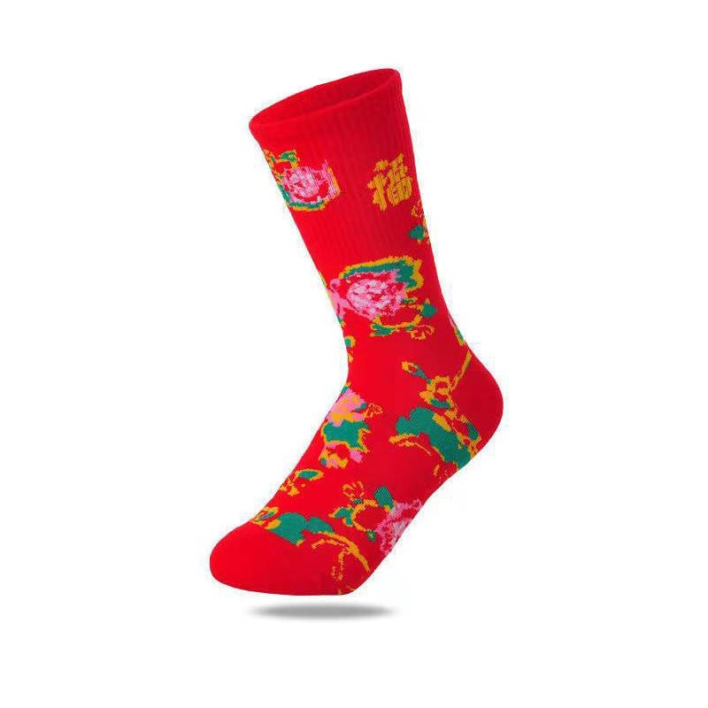 【中國直郵】正大 東北大花紅色均碼本命年紅襪子女襪秋冬長襪長筒襪1雙