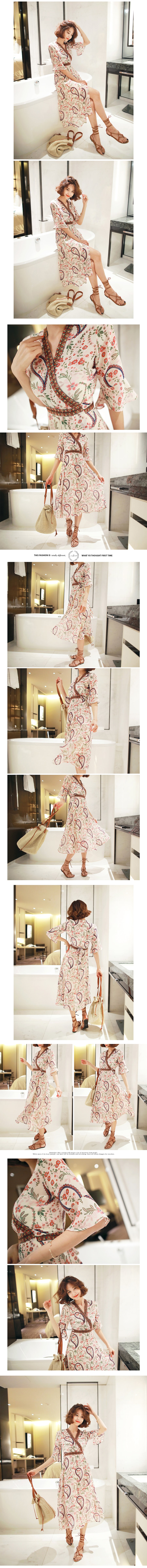 韩国正品 MAGZERO 涡纹花图案波西米亚风裹身裙 #乳白色 One Size(S-M) [免费配送]