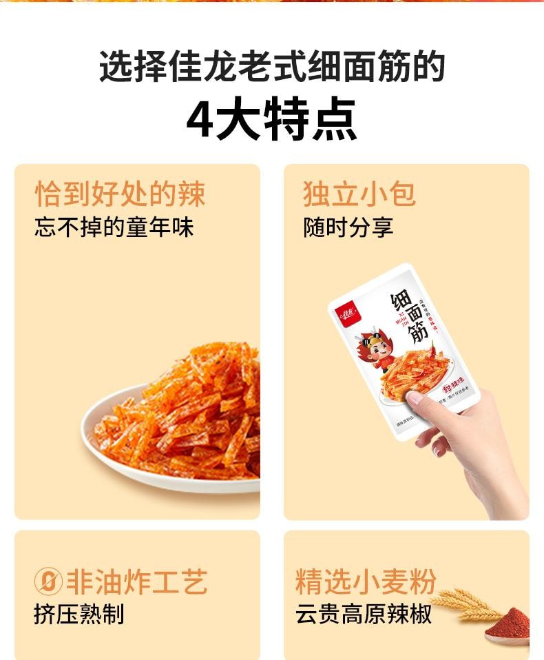 【中國直郵】 佳龍 老式細麵筋辣條 兒時校園懷舊辣條 香辣好吃 450g/包 【約30小包】