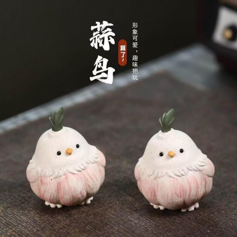 FOXTAIL 创意茶宠大蒜鸟摆件创意手工雕塑小鸡茶具茶道零配件陶瓷可养茶