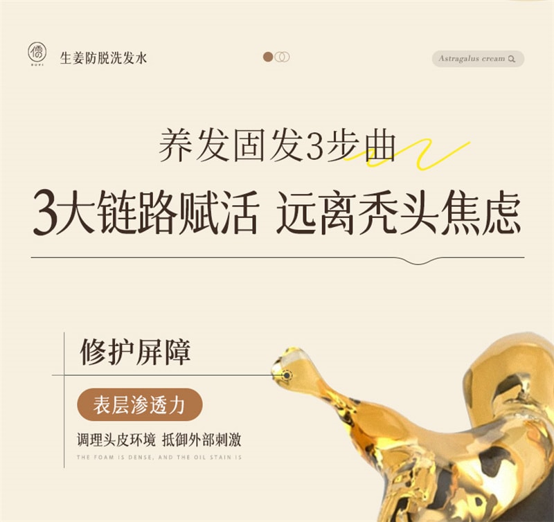 【中國直郵】 儒意 生薑防脫洗髮精 防脫髮固髮控油蓬鬆洗髮露 男女通用 500ml/瓶
