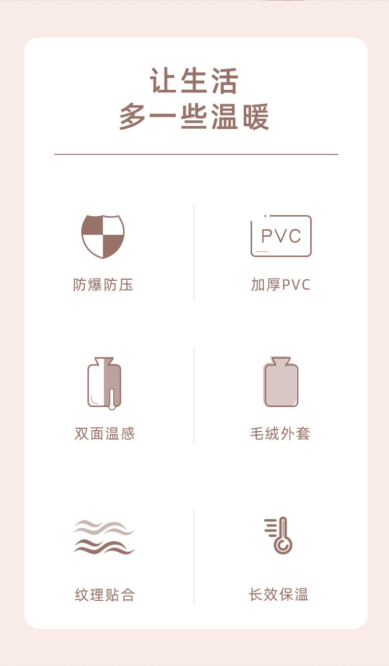 【中国直邮】南极人PVC热水袋套装注水 家用热敷暖肚子毛绒外套热水袋 灰色 1支