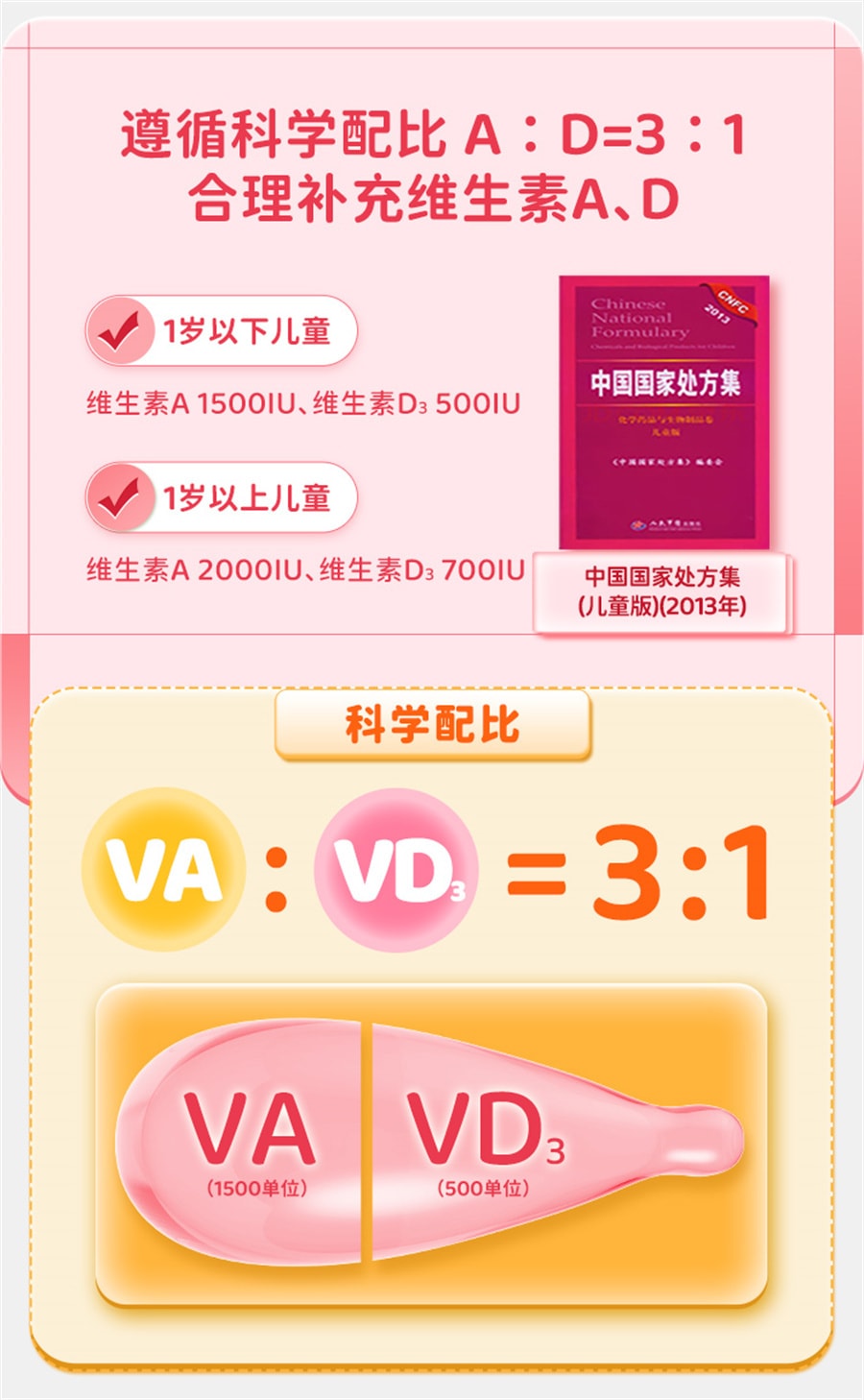 【中国直邮】双鲸 维生素ad滴剂软胶囊50粒/盒1岁以下儿童补钙AD夜盲预防佝偻病