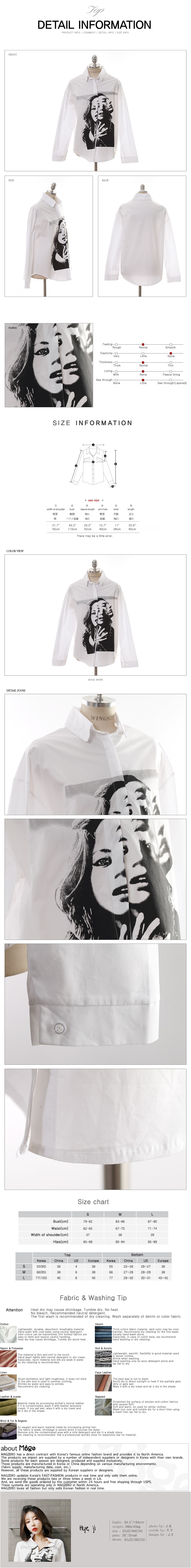 KOREA Drawing Face Button Blouse Shirts White One Size(Free) [Free Shipping]
