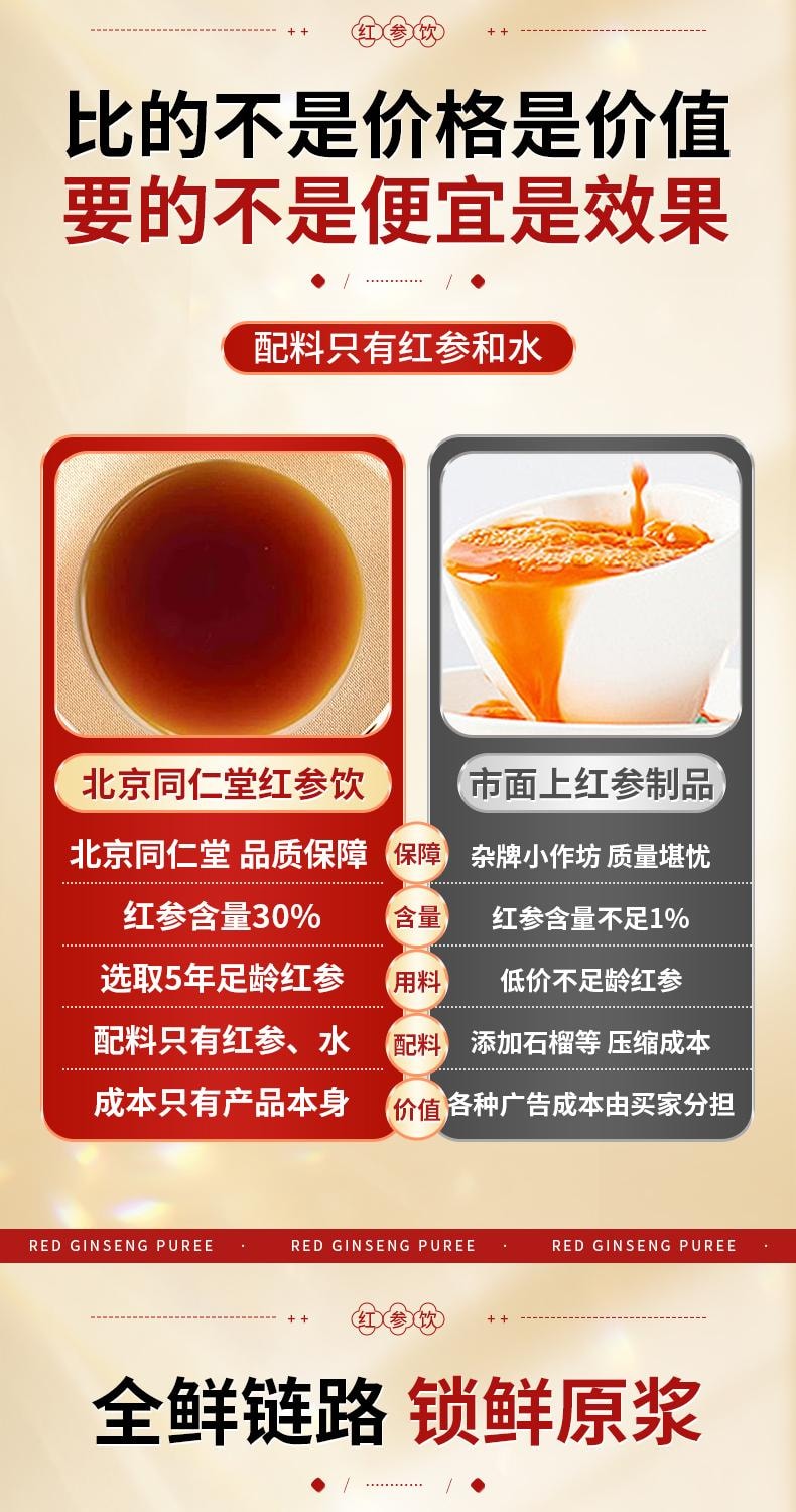 【中国直邮】 北京同仁堂 红参饮10ml*10支/盒 红参浆高丽参浓缩液女生调理补气养血姨妈准正品 100ml/盒