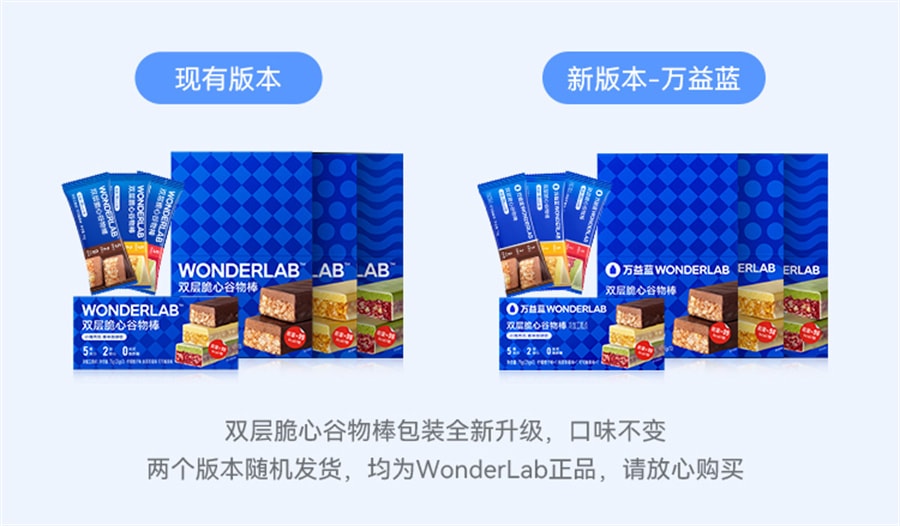 【 中國直郵】萬益藍WonderLab 高蛋白雙層穀物棒代餐營養抗餓解饞0反式0添糖 可可榛果味10支裝