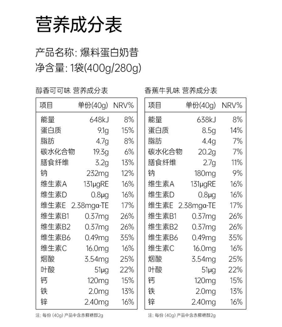 【中国直邮】 Fiboo 爆料蛋白代餐奶昔粉代餐饱腹食品地中海营养冲饮轻食代餐粉 可可味400g/袋