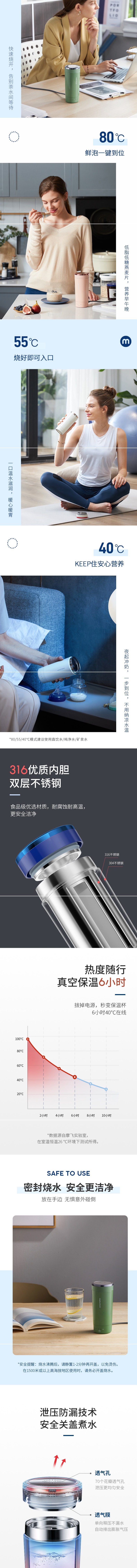 【中國直郵】摩飛電熱水杯300ml 小型便攜旅行加熱杯 辦公室燒水壺電燉杯保溫杯燒水杯 藍色