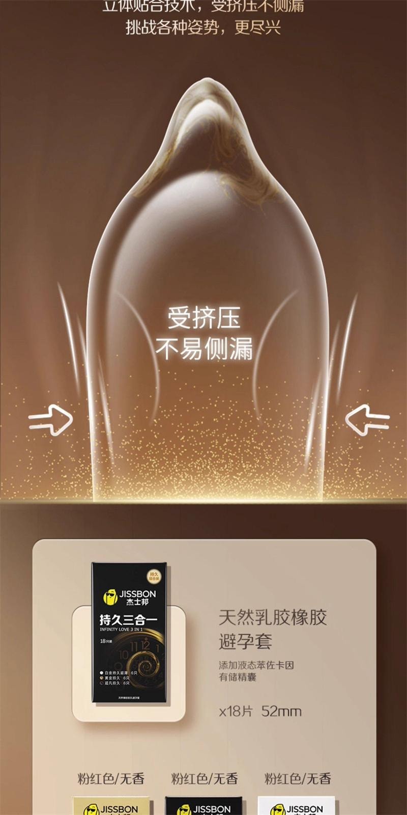 【中国直邮】 杰士邦 持久三合一避孕套男用延时装安全套情趣正品18只装*2盒